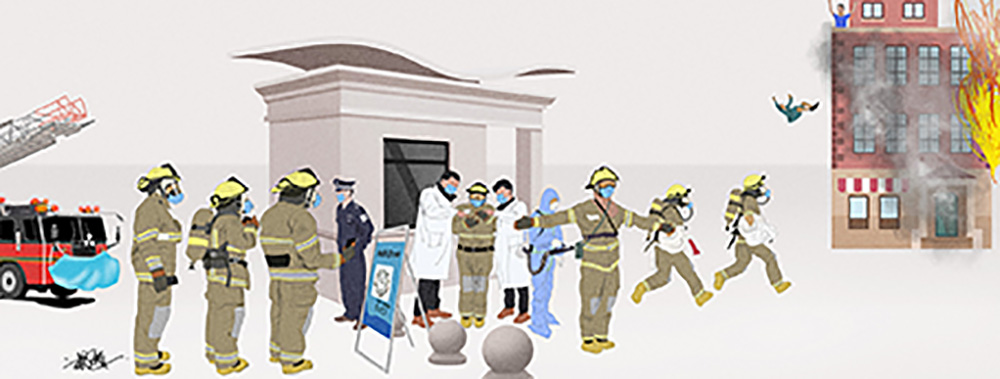 《Firefighters Scan Health Code》消防士が健康コードをスキャン